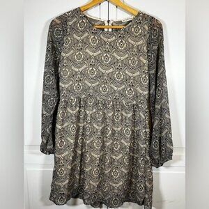 Abercrombie & Fitch Dress Women's Small Long Sleeve Floral Cream Black Lace